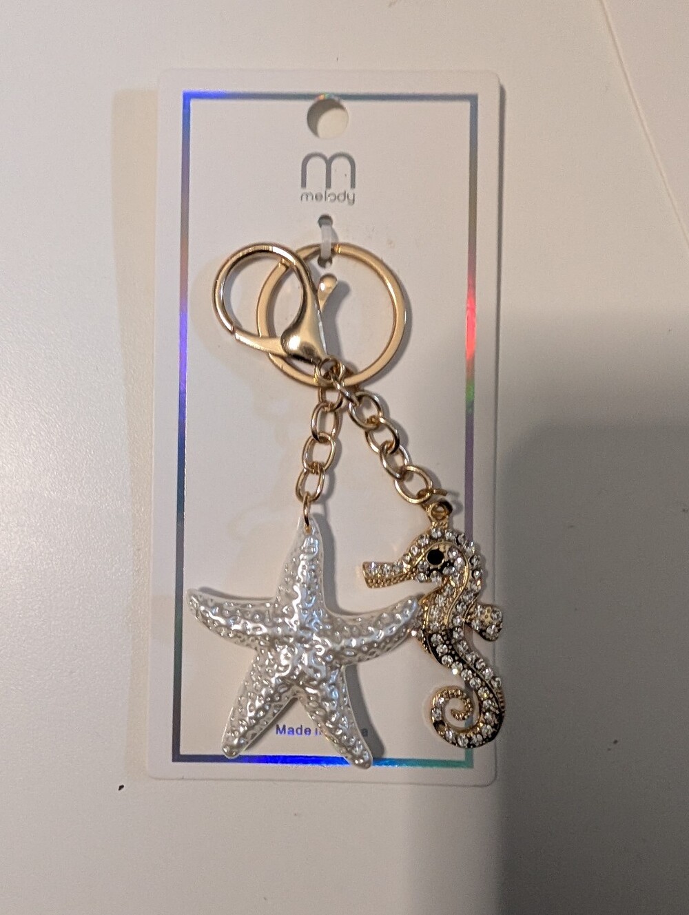Melody Gold Sequin Seahorse & Silver Starfish Keychain
